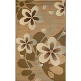 Superior Indoor Area Rug, Jute Backing, Modern Bohemian Oversized Floral Scroll, Ideal for Entryway, Living Room, Kitchen, Bedroom, Hallway, Floor Cover, Rosette Collection, 4' x 6', Taupe