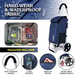 Ultra Lightweight Foldable Shopping Cart for Groceries, Large 40L Capacity Groceries Cart on Soft Rolling Wheels, Removable Bag, Multi-Use Personal Hand Truck (Blue)