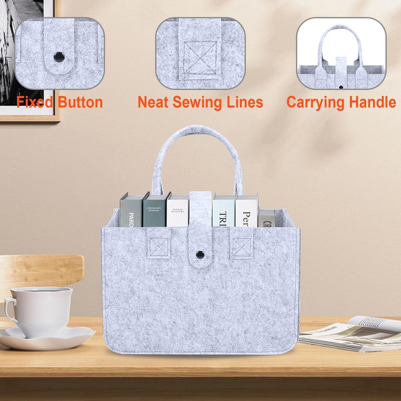 Felt Bag Shopping Basket with Handle Foldable, 30x20x18cm Felt Bag