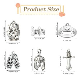 COGCHARGER 70 Pcs 6 Styles Bulk Silver Assorted Armor of God Costume Alloy Sword Bible Theme Charms Pendants for Earrings Necklaces Bracelets Jewelry Making