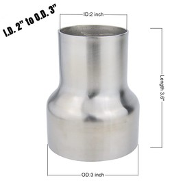 Universal ID 2 Inch to OD 3 Inch Exhaust Adapter, Stainless Steel Exhaust Coupler(2" ID to 3" OD), Adapter Reducer Whole Length 3.6 Inch