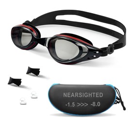 AIKOTOO Shortsighted Swim Goggles, Anti-Fog Anti-UV No Leaking For Adult Men Women Youth Black And Red -3.0