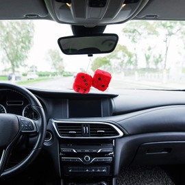 ShawFly Car Hanging Furry Dice, Pair of Hanging Couple Car Pendant with Dots For Car Interior Ornament Decoration, Indoor wall, refrigerator surface，Multiple colors to choose (red)