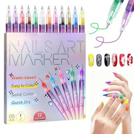 Nail Art Pens 12 Colors Nail Art Markers for Gel Nails | 3D Nail Polish Marker for Painting, DIY Quick Dry Graffiti Dotting Point Liner Pens, Manicure Decoration Tools Gift Set