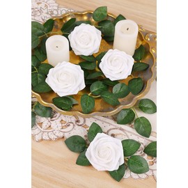 PIQIUQIU Pack of 25 Artificial Flowers Roses Artificial Flowers Rose Heads Fake for Birthday Decoration, Wedding Decoration, Party Decoration (White)
