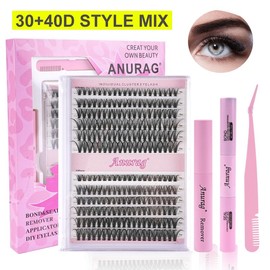 ANURAG Glamour Upgrade DIY Goddess Essentials Eyelash Extension Set - 240 Mixed Cluster mega Lashes, 9-16mm, 30D and 40D Volume, (with Applicator and Eyelash Adhesive and Sealer) with Adhesive, Sealer and Tweezers for home use! - Specification: JM-B-30-4