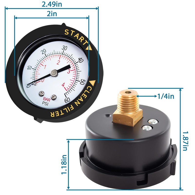 ECX2712B1 Pool Filter Pressure Gauge for Pen-tair Sand Filter, Pool
