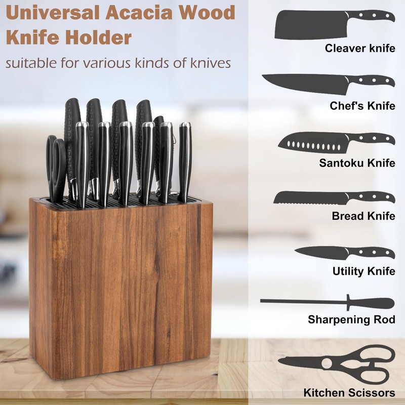 RedCall Acacia Wood Knife Holder Block,Large Universal Knife Block without
