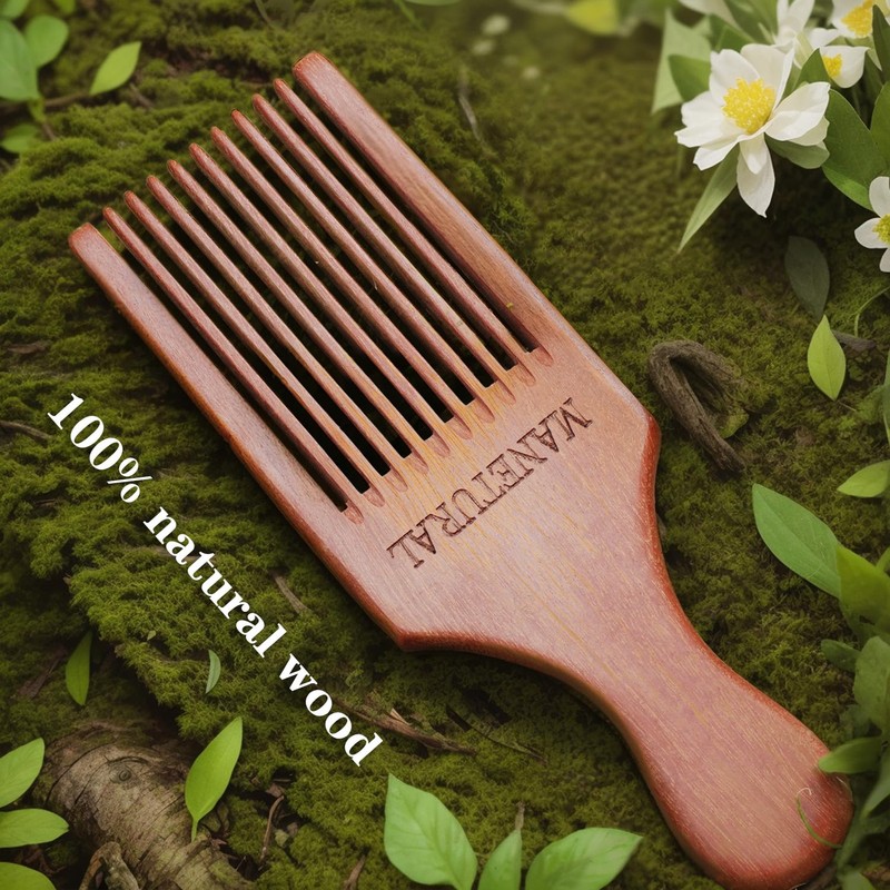 MANETURAL Beard Pick for Men 7" Handmade Afro Hair Comb