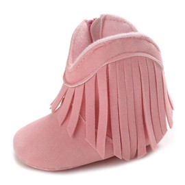 Meckior Baby Girls Cowboy Tassel Boots Side Zipper Moccasins Soft Bottom Non-Slip Toddler Shoe, A03/Pink, 12-18 Months Toddler