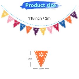 2 Pack Felt Papel Picado Banner - Dia de Los Muertos Decorations, Colorful Mexican Fiesta Garland for Party Decor Indoor Outdoor