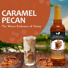 Syruvia Caramel Pecan Syrup – Caramel Pecan Coffee Syrup Flavor, 25.4 fl oz, Kosher, Gluten Free, Perfect for Coffee, Drinks, Soda, Desserts, and More, With Syrup Pump