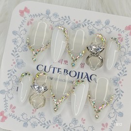 Marriage Glam Handmade Nail Tips - Oval S / 메리지 글램 수제네일팁 - 오벌S