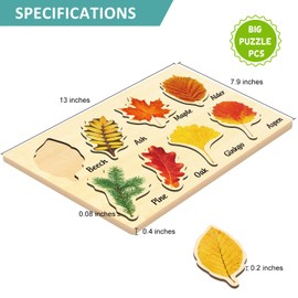 MoinKidz Wooden Jigsaw Puzzles, Jumbo Wooden Leaf Puzzle Fall Puzzles for Kids Ages 3-5, Montessori Preschool Puzzles for Toddlers, Educational Learning STEM Toys