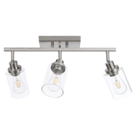 MELUCEE 3 Light Bathroom Vanity Light Brushed Nickel Track Lighting Fixtures Ceiling, Wall Light Fixtures with Rotatable Track Head for Hallway Porch Foyer Bath Storage, Clear Glass Shade