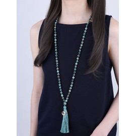 COAI OM Charm Hand Knotted Tassel 108 Mala Beads African Turquoise Stone Beaded Necklace 8mm