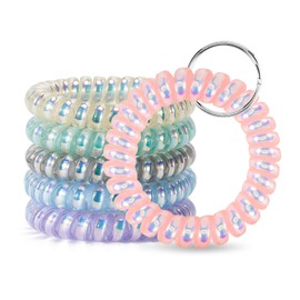 QIUTIMIY 6PCS Wristlet Keychain, Colorful Spiral Coil Hair Tie for Women, Sauna Accessories Wrist Coil Key Ring Key Holder(Dazzle-S)