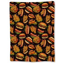 Ti Caldi Hamburger Blanket, Soft Cozy Flannel Throw Blanket with French Fries Hot Dog for Couch, Bed, Travel, Living Room & Home Decor, Lightweight Fuzzy Warm Blankets for Adults Men Women 60×50 in