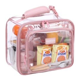 BORMELUN Clear Lunch Bags for Women Work Transparent Stadium Concert School approved Corectional officer with Handle Tote Plastic See through,pink (11x9x6 inches)