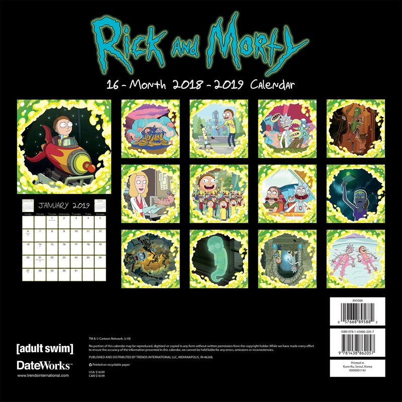 Rick and Morty 2019 Calendar