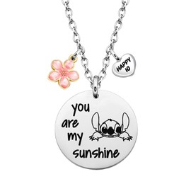Stitch Necklace for Girls Bff Age 8 Christmas Gifts Necklace Jewellery for Ladies Women Teen Girls Kids Sister Cartoon Anime Pendant Necklace You Are My Sunshine Necklace Cute Friendship Necklace