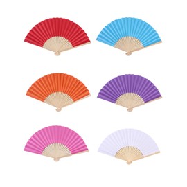 Omeblos 6Pcs Paper Fans, Bamboo Handheld Folding DIY Handmade Fans, Paper Folding Hand Fans, Folding Handheld Fans, Chinese Fan Paper Fans for Cooling Down, DIY Wedding Dancing Party Favors