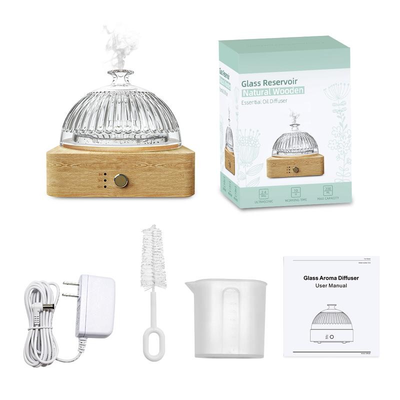 Glass Dome Essential Oil Diffuser with Glass Reservoir & Wood