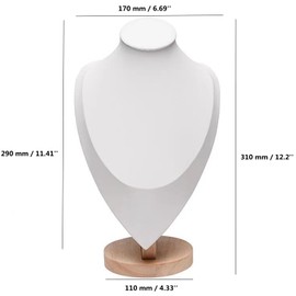 TANG SONG 12.2'' Wooden Bottom Leather Soft Mat Portrait Necklace Display Stand NecklaceOrganizer Holder (White)