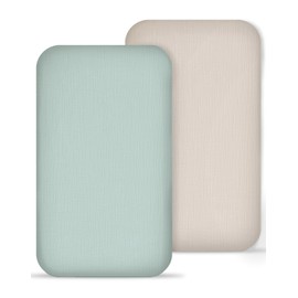 Muslin Bedside Bassinet Sheets 2 Pack, 33x20 Fitted Ultra Soft & Breathable Bedside Sleeper Sheets, Ideal for Baby Girl and Boy, Perfect for Newborns (Beige & Sage)