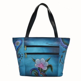 Anna by Anuschka womens N157Genuineleatherconvertible Large Tote Hand-painted Original Artwork,Denim Floral Paisley,Large
