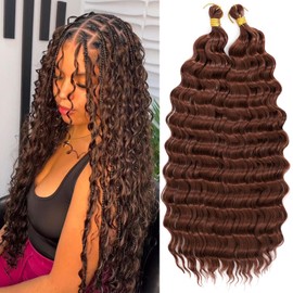 Eerya Long Curly Braiding Hair 18 Inch 2 Packs Deep Ocean Wave Crochet Hair for Black Women Deep Wave Braiding Hair for Boho Braids（18 inch, #33）