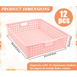 12Pcs Boho Plastic Classroom Storage Paper Baskets Holds 4A Paper Modern Bohemian Color Paper Trays for Back to School Classroom Organization Teacher Student Office Desk Room