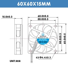 WINSINN DC 60mm Fan 24V 6015 Dual Ball Bearing Brushless Cooling 60x15mm 2PIN (Pack of 4Pcs)