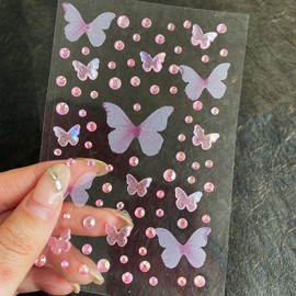 Butterfly Face Gems for Girls – 150PCS +Summer Glitter Face Jewels, Self-Adhesive Rhinestones for Eyes, Cheeks, Body Nail– Festival, Rave, Cosplay, Birthday Party, Makeup Decoration (Pink)