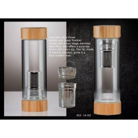 Tryeh Double-Wall Glass Travel Tumbler W/Removable infuser Bamboo lid.