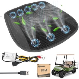 10L0L Universal Cooling Golf Cart Seat Cover Ventilated Seat Cushion with Fan Summer Breathable Cooling Seat Cushion 3 Wind Adjustable Cooled Seat Pad Black/Grey (with DC Converter)