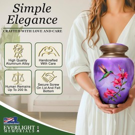 Exquisite Purple Hummingbird Urn – Handcrafted Masterpiece for Human Ashes, Elegant Memorial Urn for Women and Men, Unique Artistic Tribute for Home or Burial