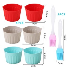 6 Stück Silikon Muffinförmchen Airfryer 9x5.5cm Wiederverwendbare Muffinform Backformen, BPA-frei Muffinform Heißluftfritteuse mit 2 Silikonölpinsel Backförmchen für Kuchen,Eincreme und Pudding