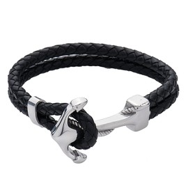 LUCKMAN Brazalete Hombre de Ancla, Pulsera de Acero Inoxidable Color Plata y Cuero Piel Vegana – Joyería y Accesorios para Hombre, Regalos para Hombre Originales Cumpleaños y Regalos para Papá Navidad, Modelo Ancor