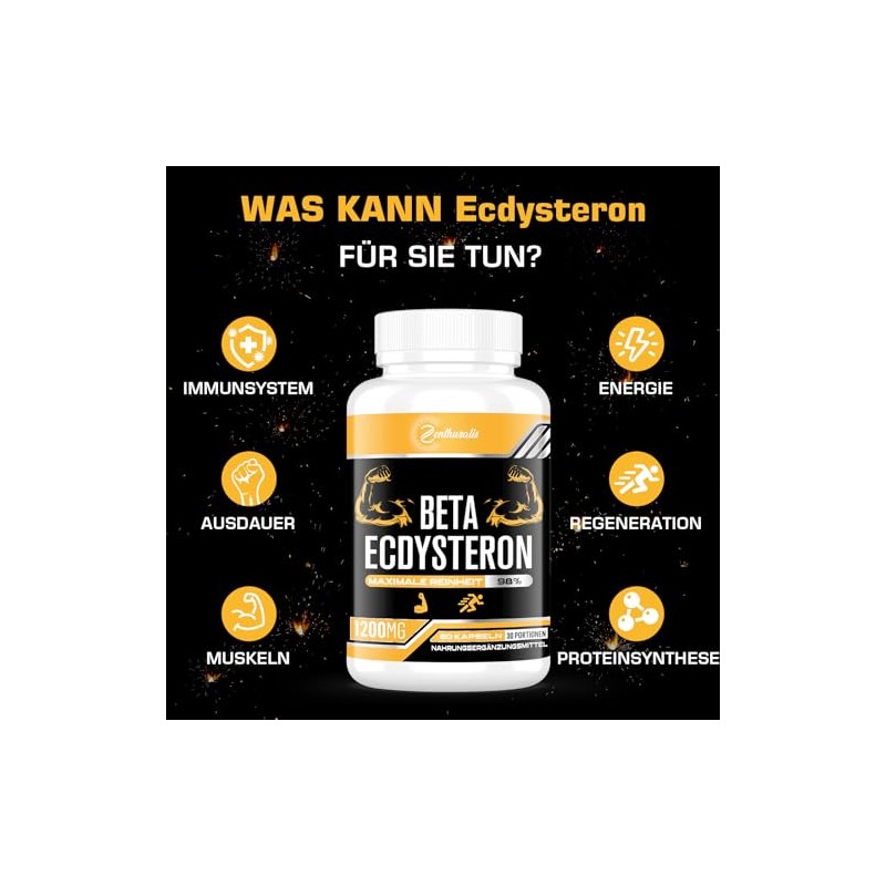 Beta-Ecdysterone Supplement 1200 mg | 98% Maximum Purity, 60 Pieces