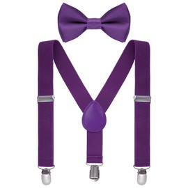 Bskifnn Kids Suspenders Bow Tie Sets Classic Solid Color Toddler Suspenders for Kids Wedding Party, Deep Purple, kids