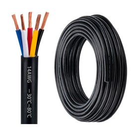 14 Gauge 5 Conductor Electrical Wire 14 AWG 5 Wire Oxygen-Free Copper PVC Stranded 100FT 14/5 Wire for LED Lighting Outdoor Low Voltage Extension Cable Automotive Etc (14AWG-5C, 100FT)