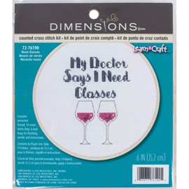 Dimensions 72-76190 Need Glasses Counted Cross Stich Kit, 14 White Aida, 6" Diameter