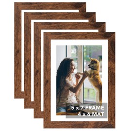 OMISHE 4 Pack 5x7 Picture Frames Deep Brown for Wall Hanging or Tabletop, Frame Display 4x6 with Mat or 5x7 Without Mat, Wood Wall Poster Photo Frame, Deep Brown
