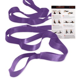 12 Loops Yoga Stretch Strap for Physical Therapy with Exercise Instruction (Purple-2.5CM)