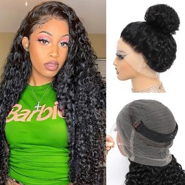 Hidden Strap 360 Lace Front Wigs human hair with Drawstring Deep Wave 360 Full Lace Front Frontal Glueless Wigs Human Hair Pre Plucked Natural Hairline 28 Inch