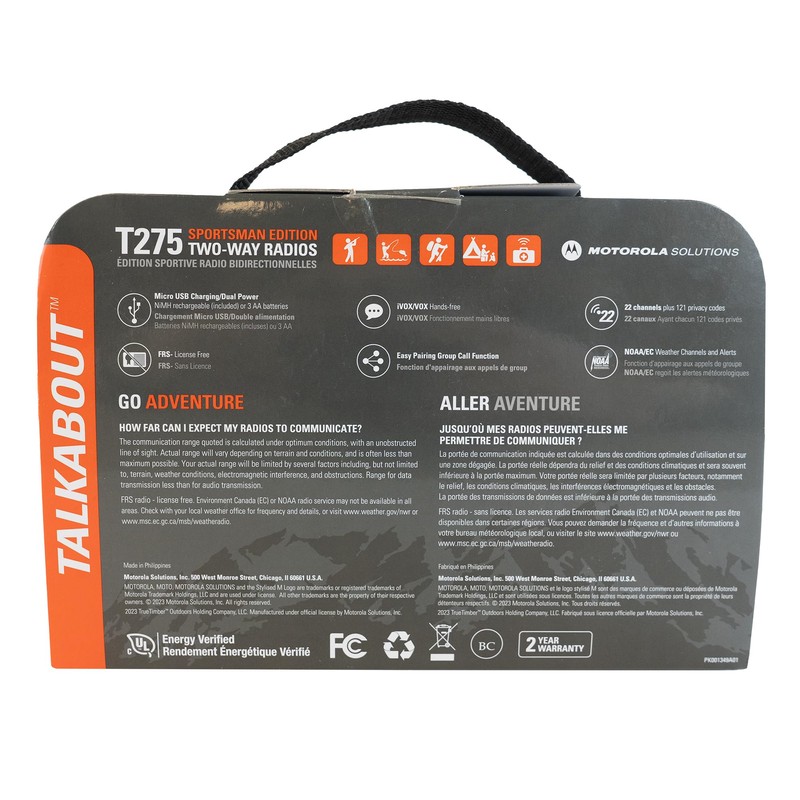 Motorola Solutions, Portable FRS, T275, Talkabout, Two-Way Radios, Rechargeable, 22