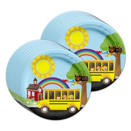 School Bus Birthday Party Supplies Set Plates Napkins Cups Tableware Kit for 16