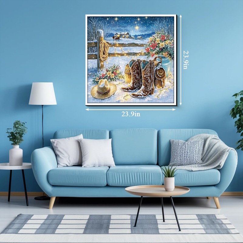 Winter Country Puzzles for Adults 1000 Pieces, Snowy Cowboy Boots