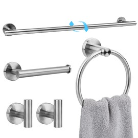 Ntipox Brushed Nickel Bathroom Hardware Accessories Set 5 Piece, Stainless Steel Bath Towel Bar Set 24 Inch,Toilet Paper Holder,Towel Ring Holder,Towel Rack Set, Brushed Nickel